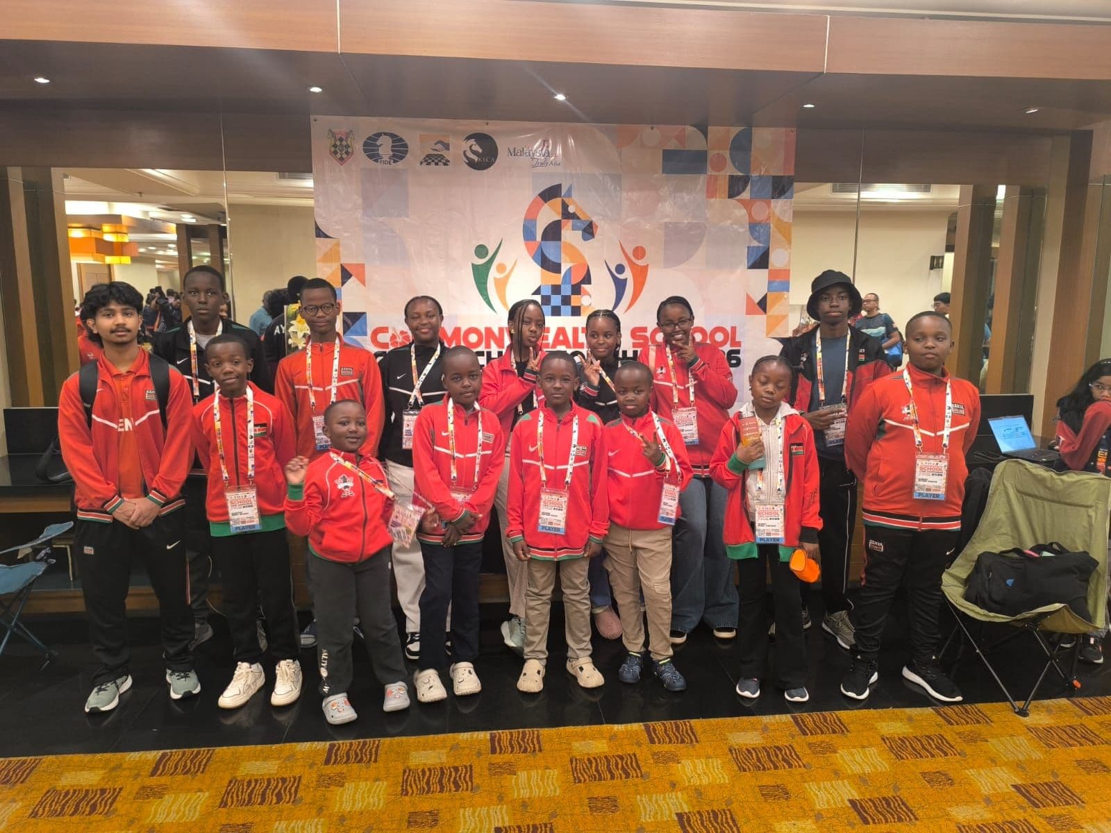 African youth chess delegations from Namibia and Kenya at the Inaugural Commonwealth Schools Chess Championship in Kuala Lumpur, Malaysia.